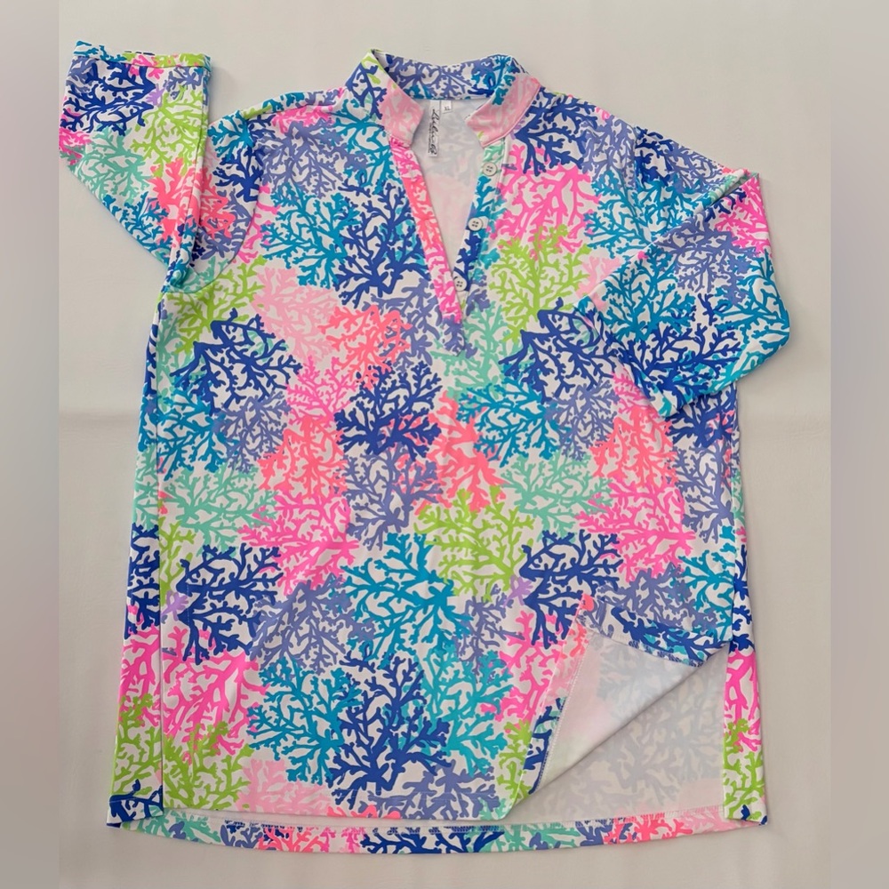 Lulu-B Women’s Top Corals Button Tunic New size XL - Picture 6 of 14